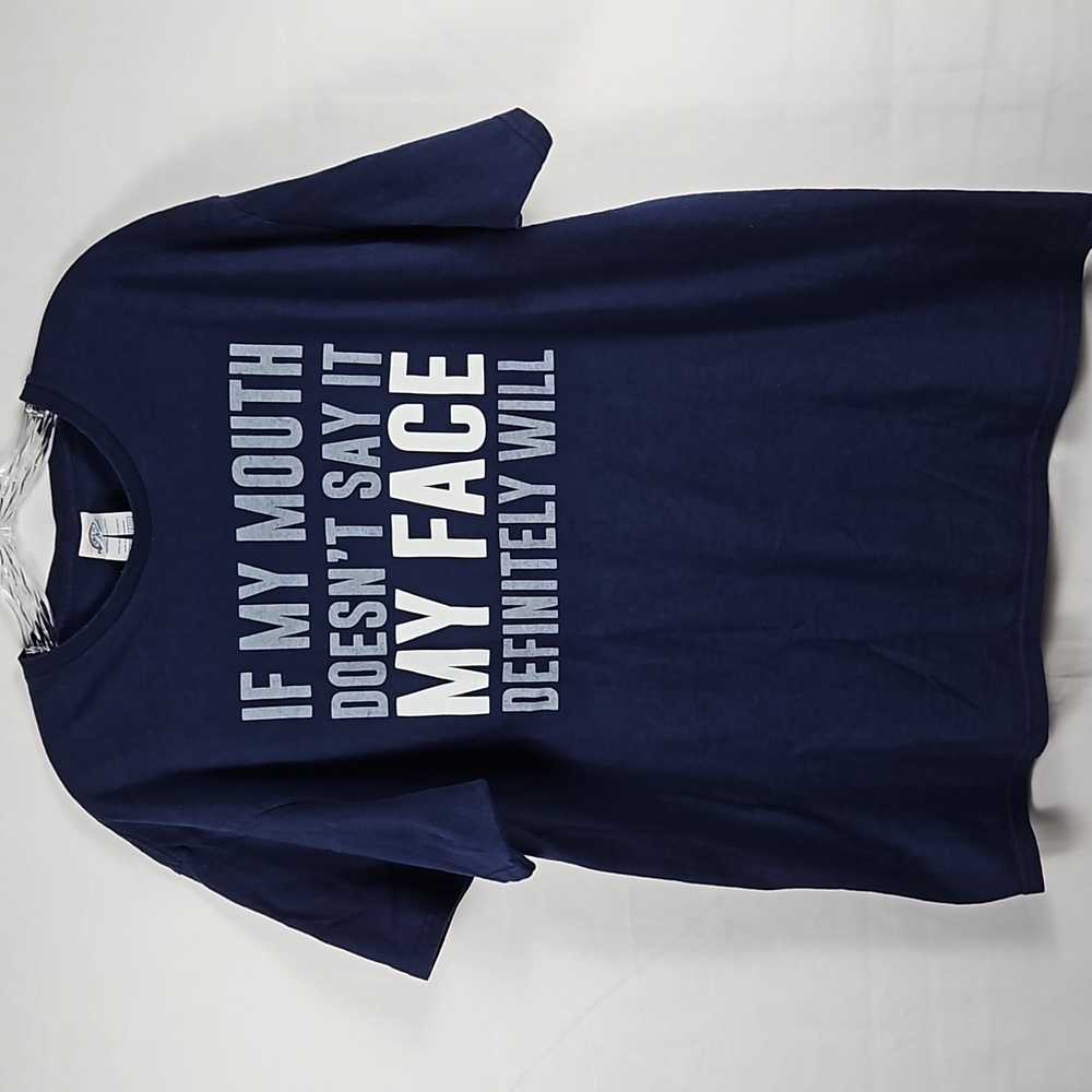 Men's Navy-Blue Graphic T-Shirt XL Short Sleeve ~If My Mouth Doesn't Say It~T18